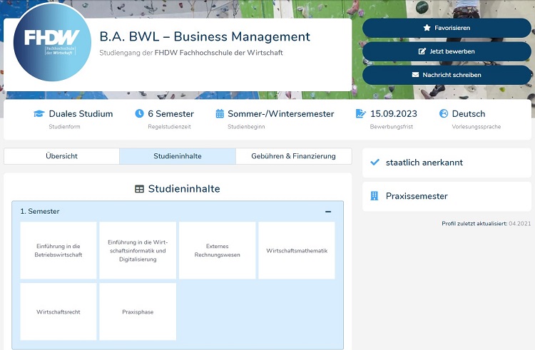 Studiengang Hochschul Bewerbung auf Compounder