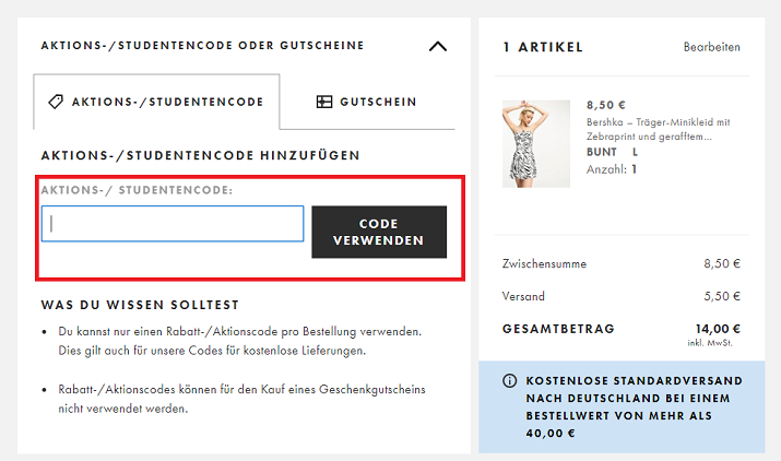 asos gutschein einlösen